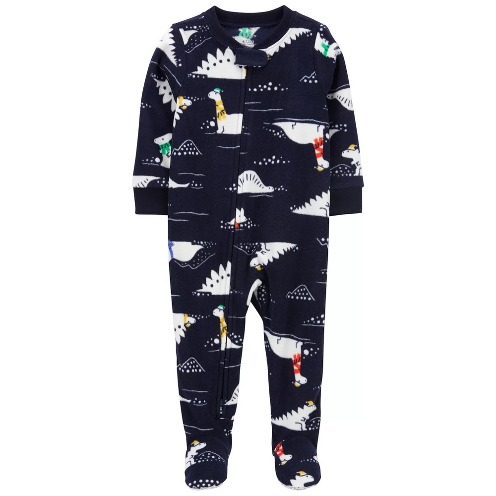 Carters zippered Cozy Kids Pajamas - black/Navy Polar snow dinosaurs Print 4t